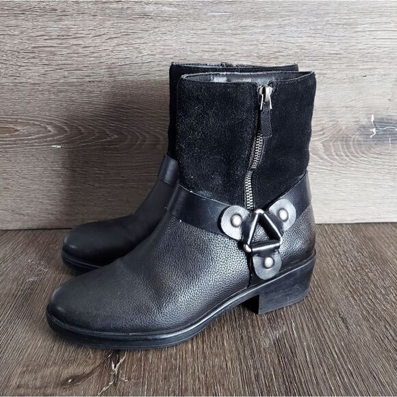 Franco Sarto Benton Biker Moto Harness Boots Black Leather Suede 6.5 - Picture 4 of 9